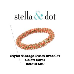 NIB Stella & Dot Vintage Twist Bracelet Coral